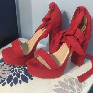 Fashion Nova Red Suede Platform Heels